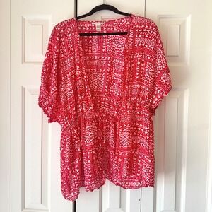 Victoria's Secret Red White Heart Print Kimono Robe Drawstring Cover Up O/S
